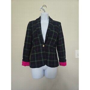 Autress filles plaid green blue pink blazer size small classic academia preppy